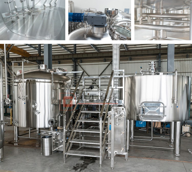 1000L Stainless Steel Fermentation Beer Brewery Equipment 3 Vessels Steam Heating Beer Brewhouse